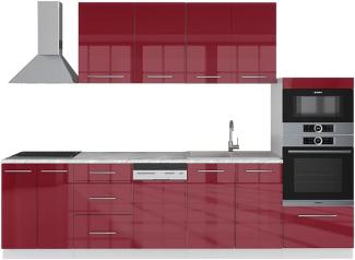 Vicco Küchenzeile Einbauküche Küche Fame-Line Weiß Rot Hochglanz 295 cm modern