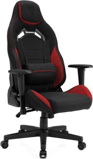 SENSE7 Gaming Stoff Vanguard Bürostuhl Zocker Gamer Ergonomischer Stuhl Armlehne Einteiliger Stahlrahmen Einstellbarer Neigungswinkel Schwarz-Rot, 41-49 x 66x58