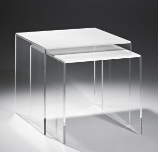 2er-Set Beistelltisch, Acryl-Glas, klar / weiß
