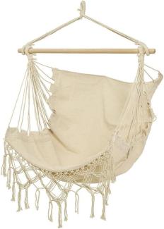 zeitzone Hängesessel Ibiza Boho Style Outdoor Hängestuhl mit Fransen Baumwolle Beige