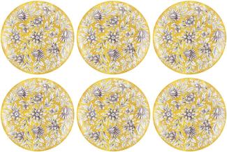 Casa Padrino Luxus Keramik Teller 6er Set Gelb / Mehrfarbig Ø 40 cm - Handgefertigte & handbemalte Essteller mit Blumendesign - Hotel & Restaurant Accessoires - Luxus Qualität - Made in Italy
