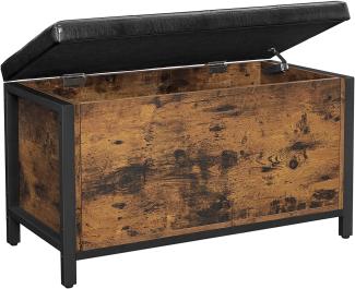 VASAGLE Sitzbank mit Stauraum, Holz dunkelbraun/ schwarzes Kunstleder, SONGMICS, 80 x 40 x 50 cm, LSC80BX