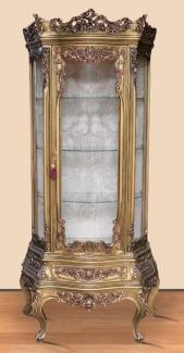 Casa Padrino Barock Vitrine Antik Gold - Prunkvoller Barock Vitrinenschrank mit Glastür und Schublade - Handgefertigte Barock Wohnzimmer Möbel