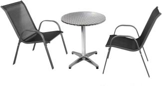 Wohaga 3-teilige Sitzgruppe Aluminium mit Aluminiumtisch, schwarze Stühle