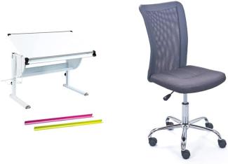 Inter Link Kipptisch & Bürostuhl mit höhenverstellbaren Rädern Sitz aus Kunstleder und Polyesterstruktur aus grauem Metall, 40 x 48 x 98 cm