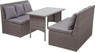 Poly-Rattan Garnitur HWC-G16, Garten-/Lounge-Set Sitzgruppe, Gastronomie 2x2er Sofa Tisch ~ grau, Kissen dunkelgrau