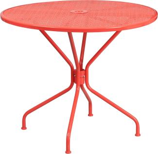 Flash Furniture Oia Commercial Grade 89,5 cm runder Terrassentisch aus Stahl mit Schirmloch, Metall, Koralle