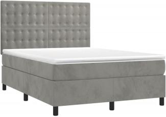 Boxspringbett mit Matratze & LED Hellgrau 140x190 cm Samt (Farbe: Grau)