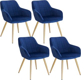 WOLTU 4 x Esszimmerstühle 4er Set Esszimmerstuhl Küchenstuhl Polsterstuhl Design Stuhl mit Armlehnen, mit Sitzfläche aus Samt, Gestell aus Metall, Gold Beine, Blau, BH232bl-4