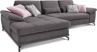 Cavadore L-Form-Sofa Castiel mit Federkern / Große Eckcouch mit Sitztiefenverstellung und XL-Longchair / 312 x 89 x 173 / Webstoff, Grau