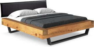 Möbel-Eins CURBY Balkenbett mit Polster-Kopfteil, Kufenfuß, Material Massivholz Natur 200 x 220 cm Kunstleder Schwarz