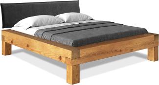 Möbel-Eins CURBY Balkenbett mit Polster-Kopfteil, 4-Fuß, Material Massivholz Natur 160 x 220 cm Stoff Anthrazit