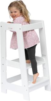 Stepup Baby Lernturm Montessori Küchenhelfer Ständer Verstellbare Kleinkind Stufen mit Sicherheitsschiene Massivholz Weiß