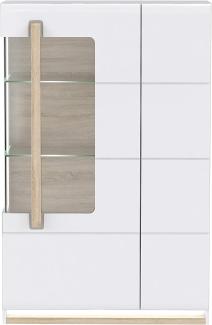 FORTE Attention Vitrine mit 1 Tür und 1 Glastür, Holzwerkstoff, Weiß / Sonoma Eiche mit Weiß Hochglanz, 34,2 x 89,9 x 139,6 cm