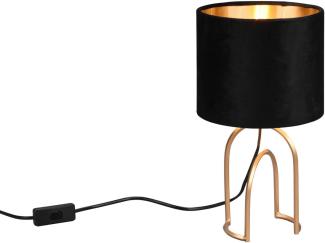 LED Tischleuchte Lampenschirm Samt in Schwarz Gold, Höhe 34cm