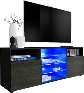 Generic ExtremeFurniture T38 TV Lowboard, Karkasse in Schwarz Matt/Front in Carbon Holz mit LED in Blau