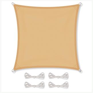 CelinaSun Sonnensegel inkl Befestigungsseile Premium PES Polyester wasserabweisend imprägniert Quadrat 3 x 3 m Sand beige