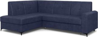MEBLINI Schlafcouch mit Bettkasten - SCANDI - 236x171x85cm Links - Blau Samt - Kleines Ecksofa mit Schlaffunktion - Sofa mit Relaxfunktion - Kleine Couch L-Form - Eckcouch