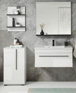Badmöbel Set 5-teilig Design-D mit Waschbecken in Hochglanz weiß 135 x 200 cm, mit Waschbecken