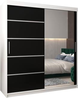 Kryspol Schwebetürenschrank Verona 2-180 cm mit Spiegel Kleiderschrank mit Kleiderstange und Einlegeboden Schlafzimmer- Wohnzimmerschrank Schiebetüren Modern Design (Weiß + Schwarz)