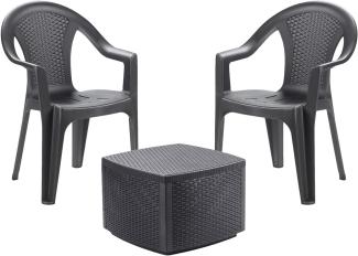 Garten Set Stuhl + Tisch Anthrazit Rattan-Optik