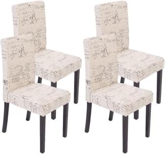 4er-Set Esszimmerstuhl Stuhl Küchenstuhl Littau ~ Textil mit Schriftzug, creme, dunkle Beine