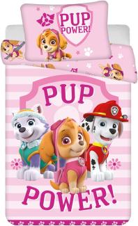 Baby Kinder Bettwäsche Wendebettwäsche Paw Patrol Skye Everest Marshall Pup Power rosa, Bezug Bettdecke 100x135 cm und Bezug Kopfkissen 40x60 cm, 100 % Baumwolle