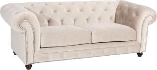 Orleans Sofa 2,5-Sitzer Samtvelours Creme Buche Nussbaumfarben