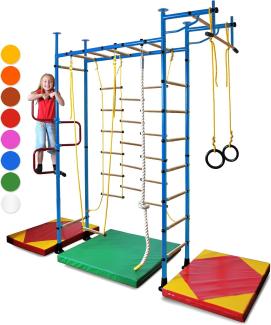 NiroSport Sprossenwand für Kinderzimmer M3 aufbau ohne bohrungen Made in Germany Holzsprossen Blau Raumhöhe 220 - 270 cm