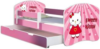 Kinderbett Jugendbett mit einer Schublade und Matratze Rausfallschutz Rosa 70 x 140 80 x 160 80 x 180 ACMA II (15 Sweet Kitty, 80 x 160 cm mit Bettkasten)