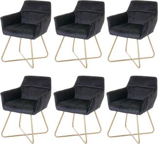 6er-Set Esszimmerstuhl HWC-F37, Stuhl Küchenstuhl, Retro Design Samt goldene Füße ~ schwarz