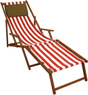 Liegestuhl rot-weiß Gartenliege Sonnenliege Deckchair Buche Fußteil Kissen klappbar 10-314FKD