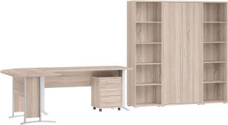 OFFICE LINE Büromöbel Komplettset in Eiche Sonoma Optik - Möbel Set 3-teilig bestehend aus Eckschreibtisch, Rollcontainer und Regalwand