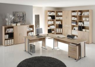 OFFICE LINE Büromöbel Komplettset in Eiche Sonoma Optik - Möbel Set 3-teilig bestehend aus Eckschreibtisch, Rollcontainer und Regalwand