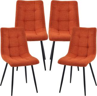 Moderne Esszimmerstühle in Stoffoptik - bequeme Esstischstühle gepolsterte Küchenstühle mit abgesteppter Vorderseite - stabile Stühle Esszimmer mit Metallgestell Orange 4 St.