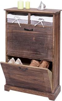 Schuhkipper HWC-H19, Schuhschrank Schuhregal Schuhablage, Massiv-Holz Shabby-Look Korb-Schublade 100x60x24cm ~ braun