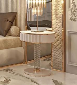 Casa Padrino Luxus Art Deco Nachtkommode Weiß / Grau / Gold 60 x 45 x H. 66 cm - Nachttisch mit Schublade und Kunstmarmor Platte - Art Deco Schlafzimmer Möbel - Luxus Schlafzimmer Möbel