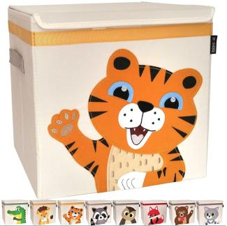 Babies1st Spielzeug Aufbewahrungsbox Kinder, mit Deckel 33x33x33 cm, Boxen für Kallax Regal, Spielzeug Aufbewahrung Kinderzimmer, robust, geruchslos und auf Schadstoffe getestet, TIGER Box