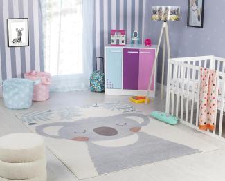 Surya Koala Kinderteppich - Cartoon Teppich Kinderzimmer oder Babyzimmer, Kinderzimmerteppich, Krabbelteppich oder Spielteppich - Baby Teppich für Jungen & Mädchen, Grau und Elfenbein 160x213