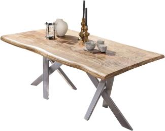 TABLES&CO Tisch 200x100 Mangoholz Natur Metall Silber