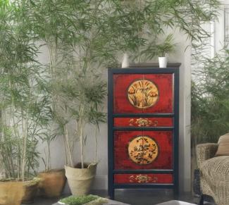 OPIUM OUTLET chinesischer Vintage Schrank Hochzeitsschrank rot-schwarz Kommode Sideboard asiatisch orientalisch Landhaus-Stil für Schlafzimmer, Wohnzimmer
