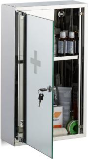 Relaxdays, Silber Medizinschrank aus Edelstahl, abschließbare Spiegeltür, 2 Fächer, Arzneischrank, HBT: 50 x 30 x 11 cm