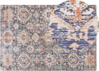 Teppich Baumwolle blau rot 140 x 200 cm orientalisches Muster Kurzflor KURIN
