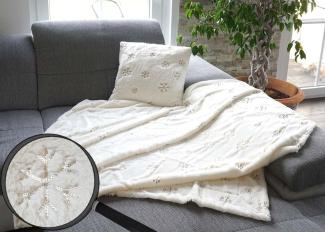 Set Wohndecke + Deko-Kissen Schnee, Kuscheldecke Sofadecke Zierkissen+Füllung, flauschig Pailletten