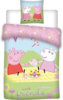 Baby Kinder Bettwäsche Peppa Wutz & Luzie Locke Picknick, Bettdecke 100x135 + Kopfkissen 40x60 cm, 100% Baumwolle