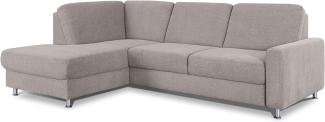 CAVADORE Ecksofa Clint / L-Form Sofa mit Federkern und Ottomane links / Soft Clean: Leichte Fleckenentfernung / 246 x 86 x 165 / Flachgewebe: Hellgrau
