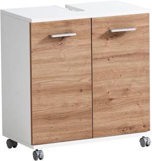 Schildmeyer Waschbeckenunterschrank Palermo, Holzwerkstoff, Mattweiß/Artisan Eiche Dekor, 59,8 x 32,6 x 63,4 cm (B/T/H)