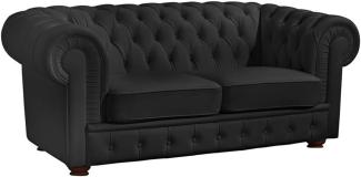 Bridgeport Sofa 2-Sitzer pigmentiertes Nappaleder Schwarz Buche Nussbaumfarben