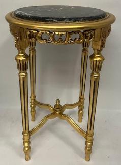 Casa Padrino Barock Beistelltisch Gold / Schwarz - Handgefertigter Antik Stil Massivholz Tisch mit Marmorplatte - Wohnzimmer Möbel im Barockstil - Antik Stil Möbel - Barock Möbel