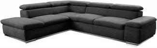 Cavadore Ecksofa Alkatraz / Großes Sofa in L-Form mit Ottomanen links und verstellbaren Kopfstützen/ Modernes Design / 274 x 66 x 228 cm / Schwarz